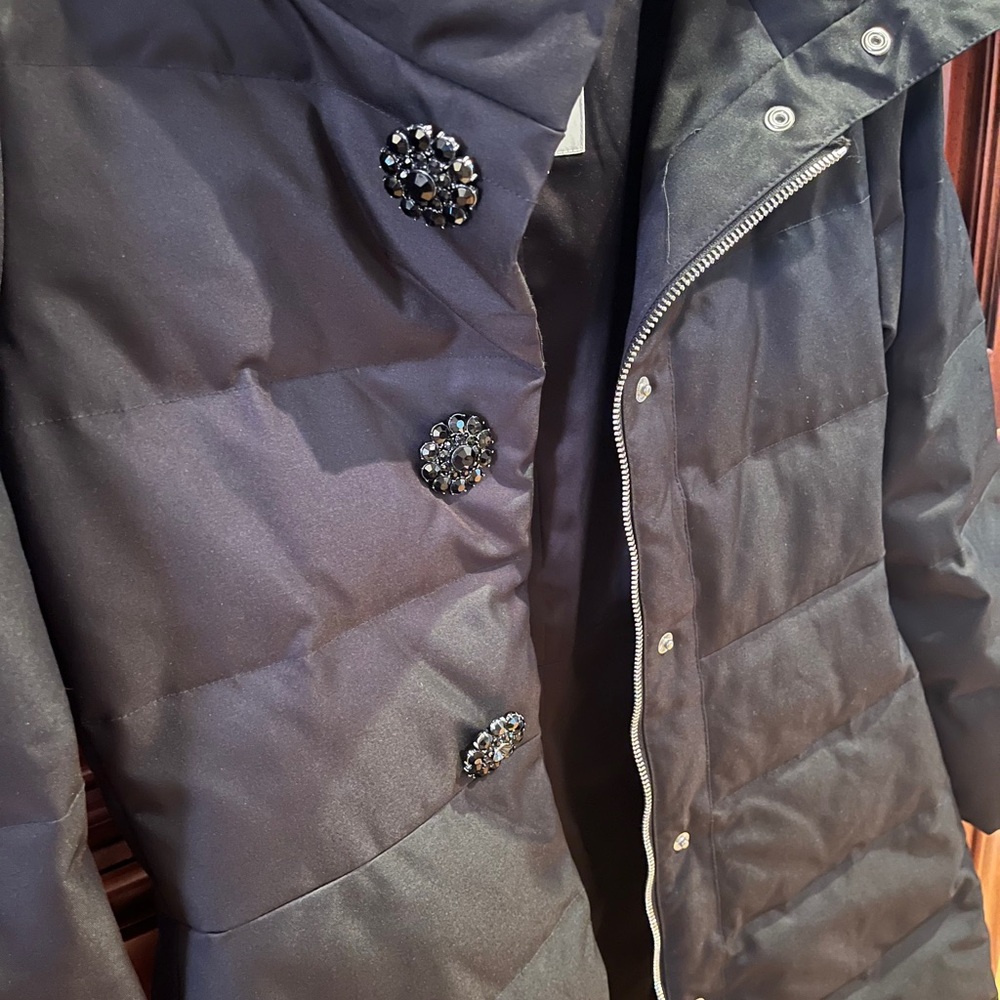 Kate Spade Elegant Jewel Button Black Puffer Coat w/Bow on Back (Like New) - Picture 12 of 14